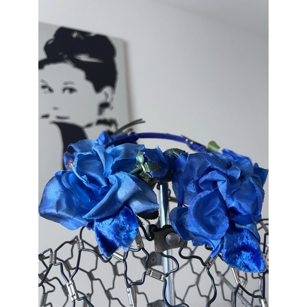 Blue Faux Rose Floral Crown Headband Boho Festival Wedding Hair Accessory